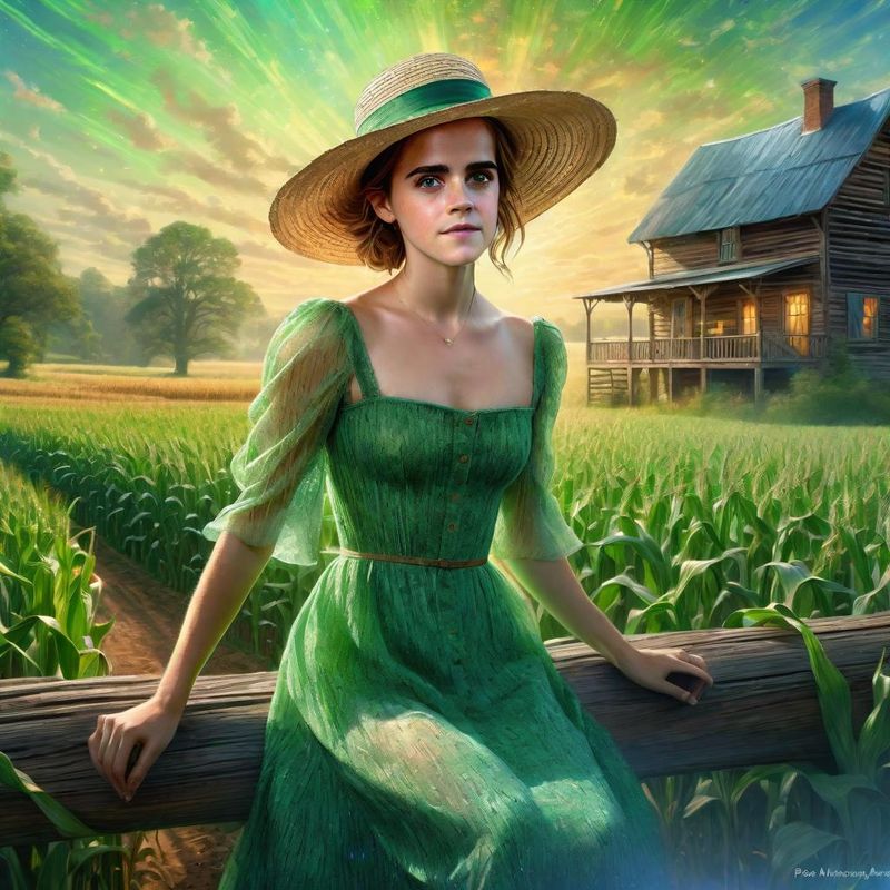 Emma Watson in a Green sensual Lace dress in an Corn field 5.jpg