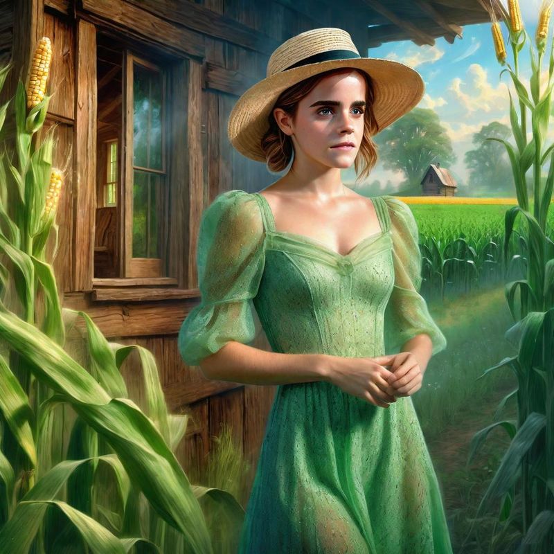Emma Watson in a Green sensual Lace dress in an Corn field 2.jpg