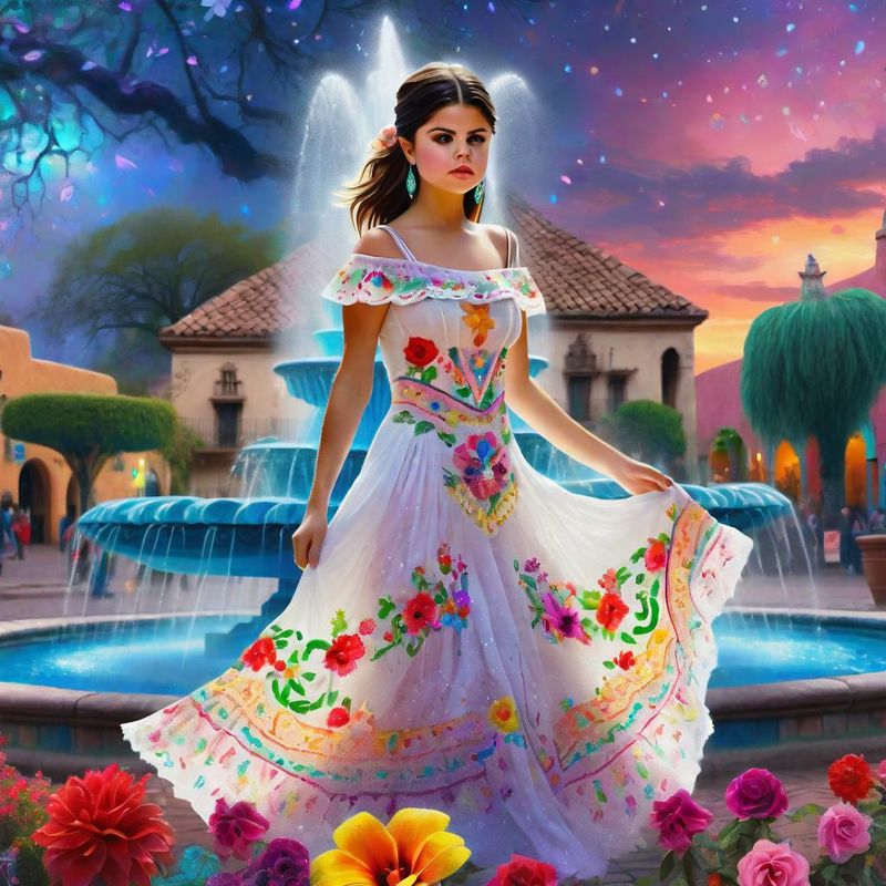 Selena Gomez in a Mexican dress in a Mexican fantasy world 6.jpg