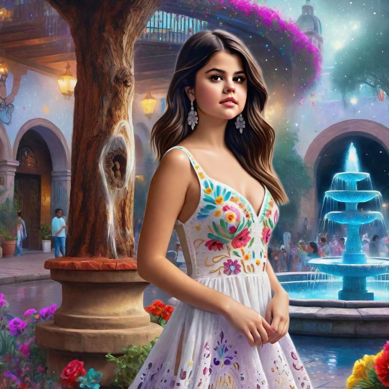 Selena Gomez in a Mexican dress in a Mexican fantasy world 2.jpg