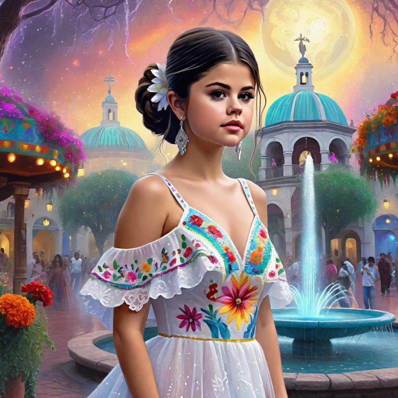 Selena Gomez in a Mexican dress in a Mexican fantasy world 1.jpg