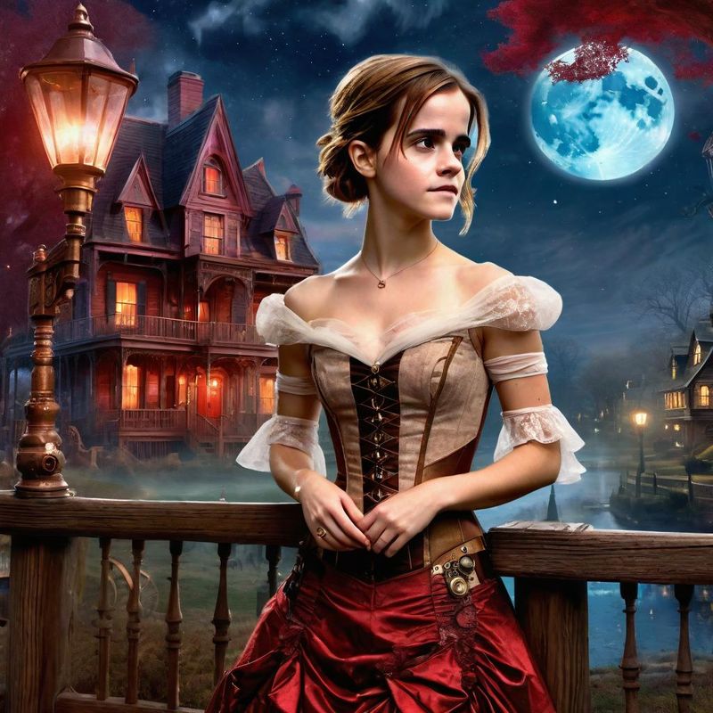 Emma Watson in a Belle Epoque Steampunk dress in a Steampunk Mystic fantasy world 2.jpg
