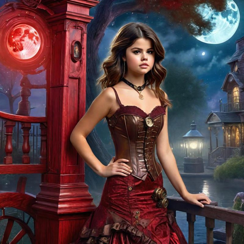 Selena Gomez in a Belle Epoque Steampunk dress in a Steampunk Mystic fantasy world 5.jpg