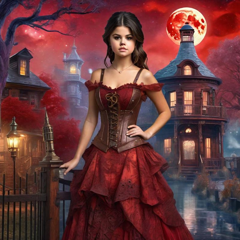 Selena Gomez in a Belle Epoque Steampunk dress in a Steampunk Mystic fantasy world 4.jpg