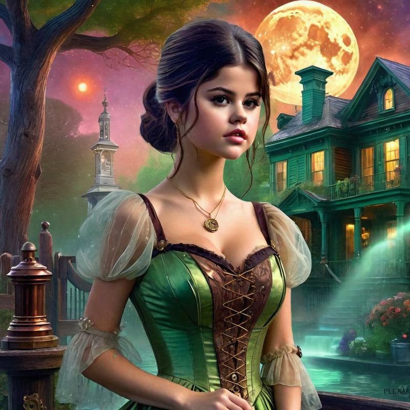 Selena Gomez in a Belle Epoque Steampunk dress in a Steampunk Mystic fantasy world 3.jpg