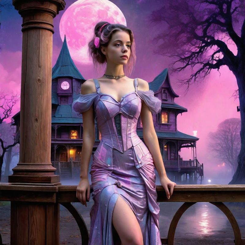 Young Women in a Cyberpunk Belle Epoque dress in a Mystic Cyberpunk fantasy world 7.jpg