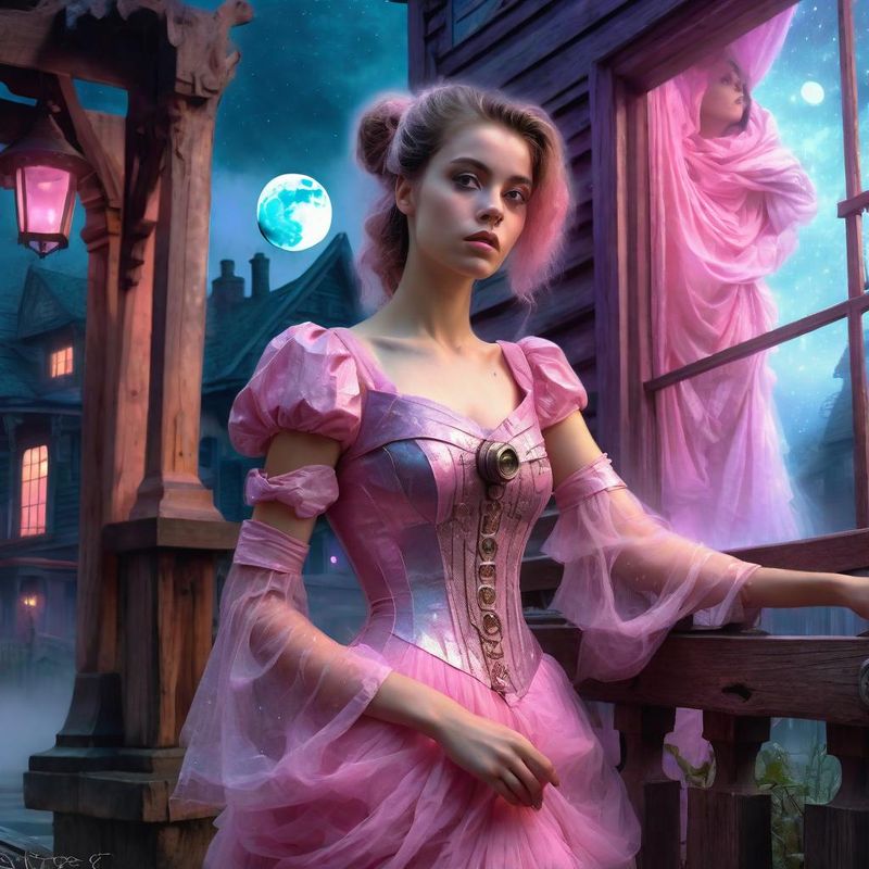 Young Women in a Cyberpunk Belle Epoque dress in a Mystic Cyberpunk fantasy world 5.jpg