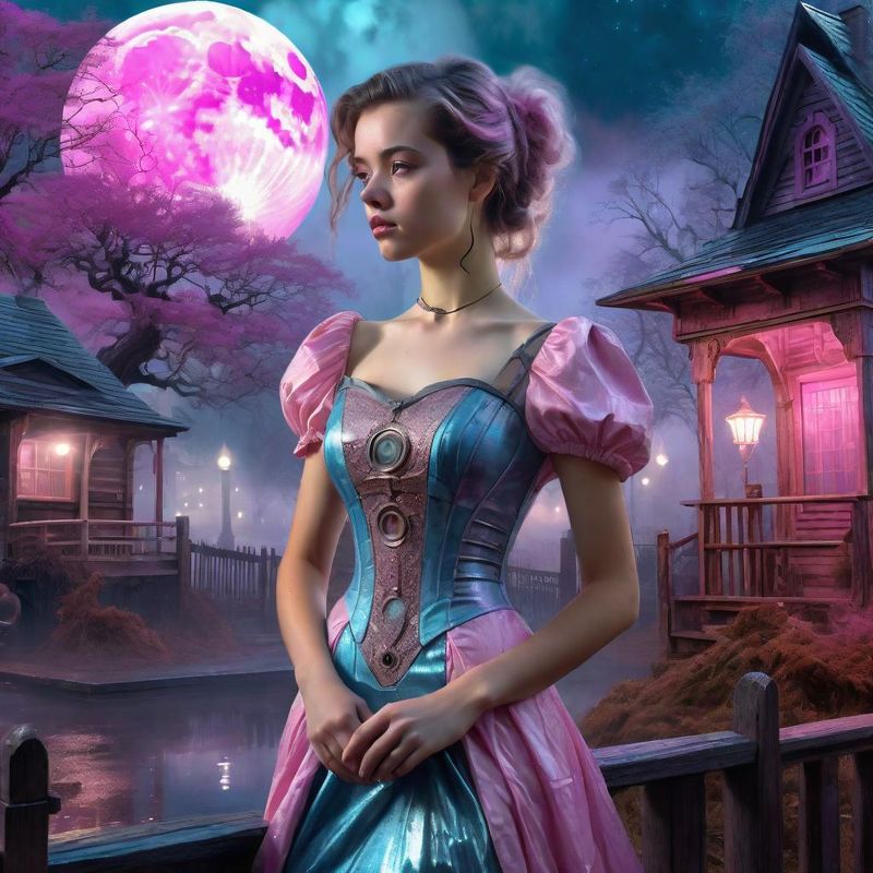 Young Women in a Cyberpunk Belle Epoque dress in a Mystic Cyberpunk fantasy world 3.jpg
