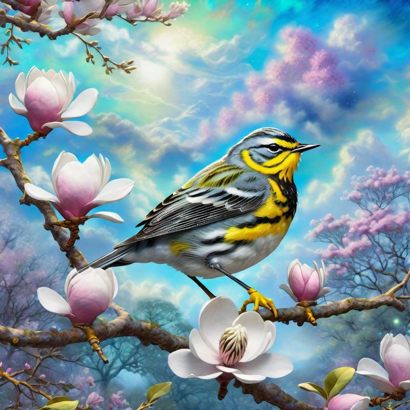 Magnolia warbler on a branch, in a fantasy world - Spring1.jpg