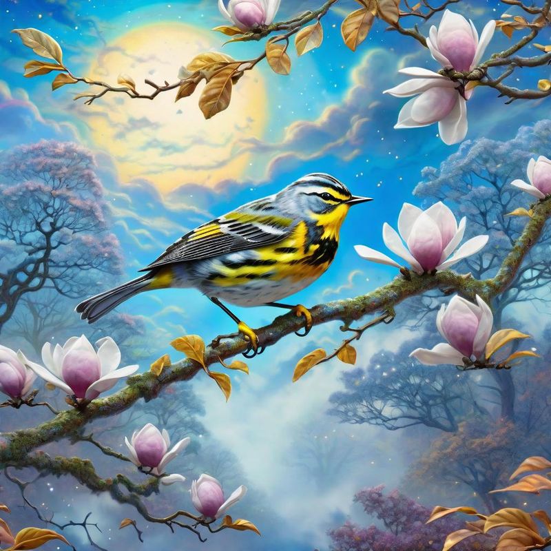 Magnolia warbler on a branch, in a fantasy world - Fall 1.jpg