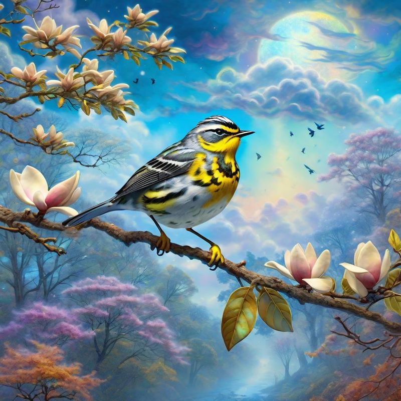 Magnolia warbler on a branch, in a fantasy world - Fall 2.jpg