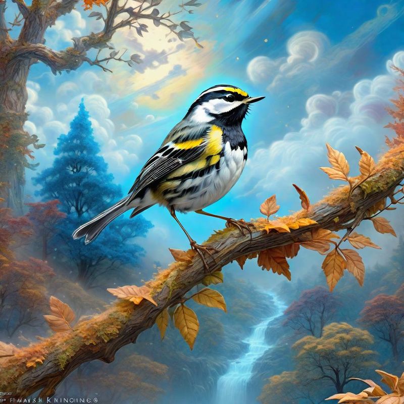 Black-throated Warbler on a branch, in a fantasy world - Fall 2.jpg
