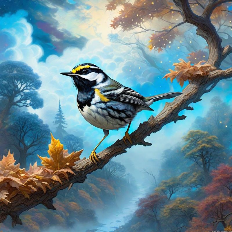 Black-throated Warbler on a branch, in a fantasy world - Fall 1.jpg