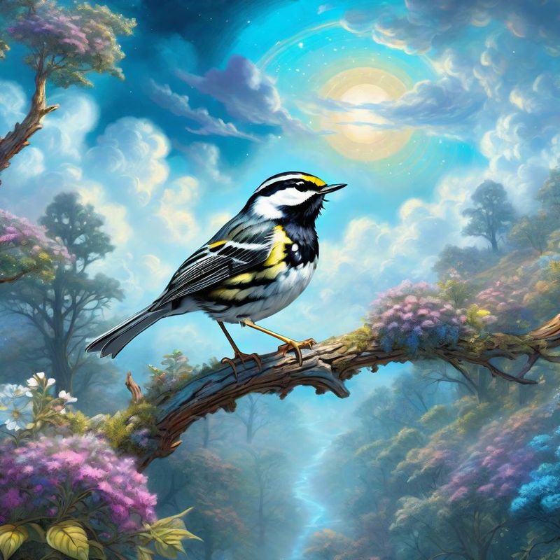 Black-throated Warbler on a branch, in a fantasy world - Summer 2.jpg