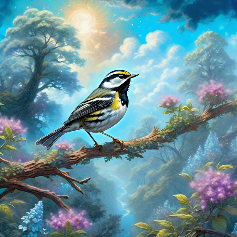 Black-throated Warbler on a branch, in a fantasy world - Summer 1.jpg