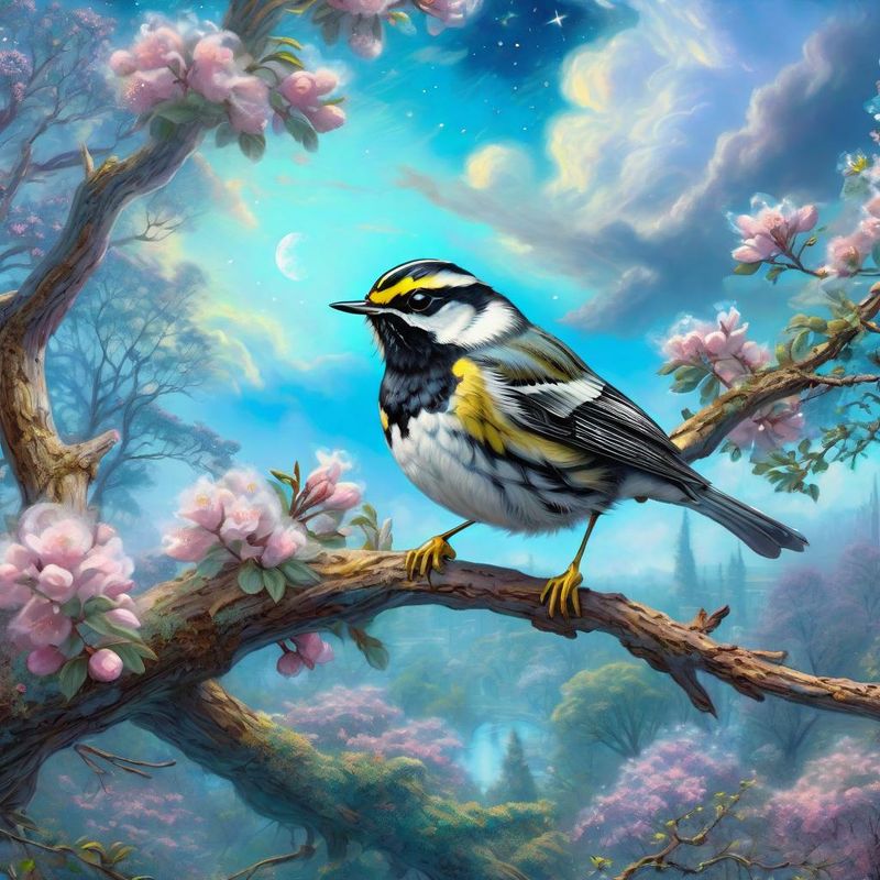 Black-throated Warbler on a branch, in a fantasy world - Spring 2.jpg