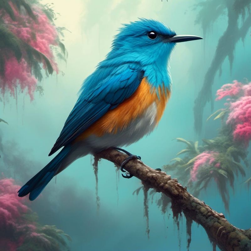 Indigo Flycatcher on a branch - Winter fog 2.jpg