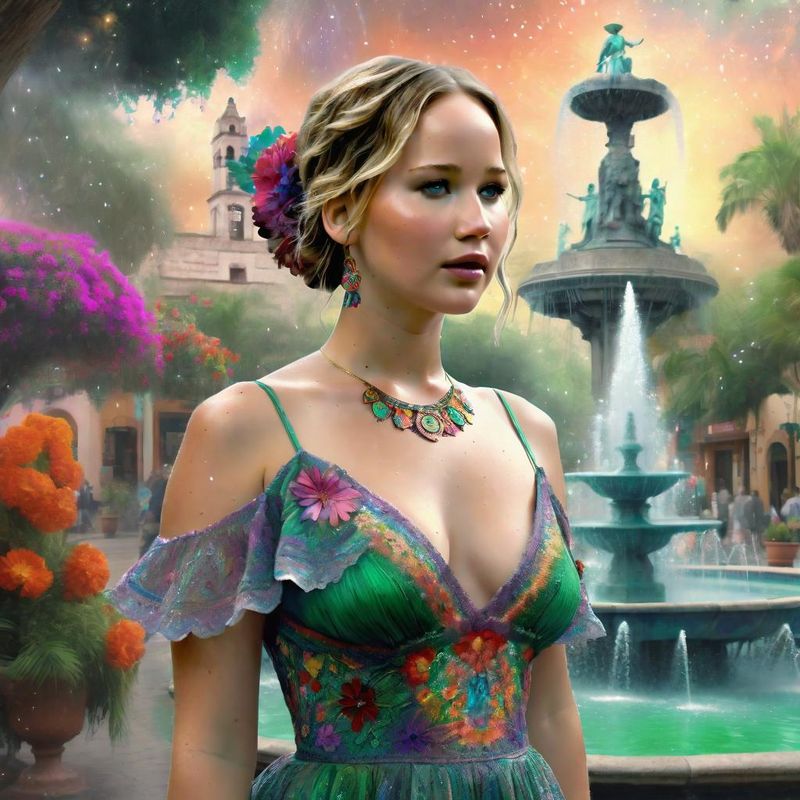 Jennifer Lawrence in a Mexican dress in a Mexican fantasy world, Plaza 4.jpg