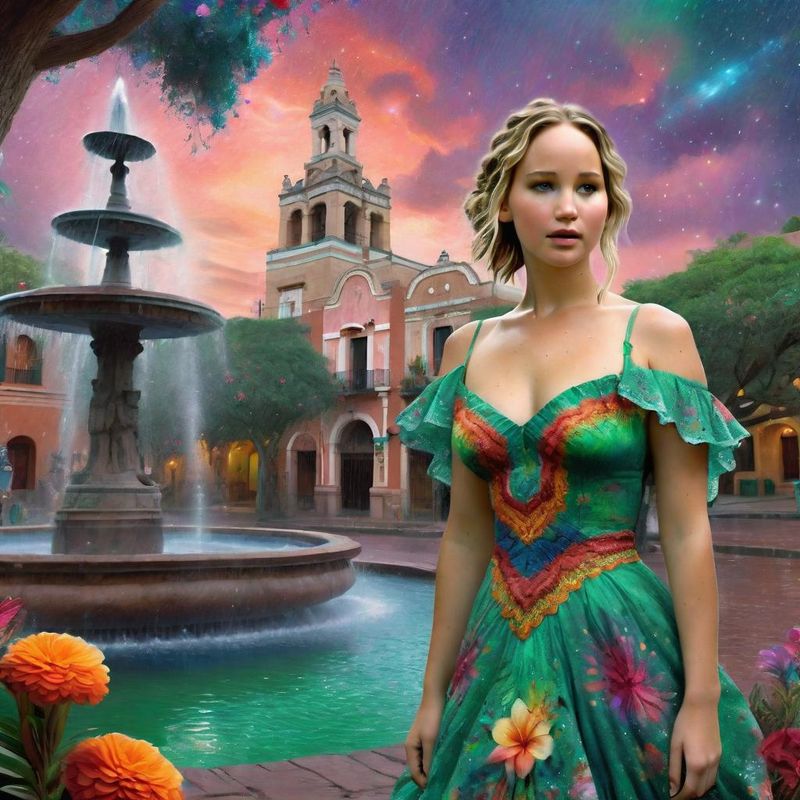 Jennifer Lawrence in a Mexican dress in a Mexican fantasy world, Plaza 3.jpg