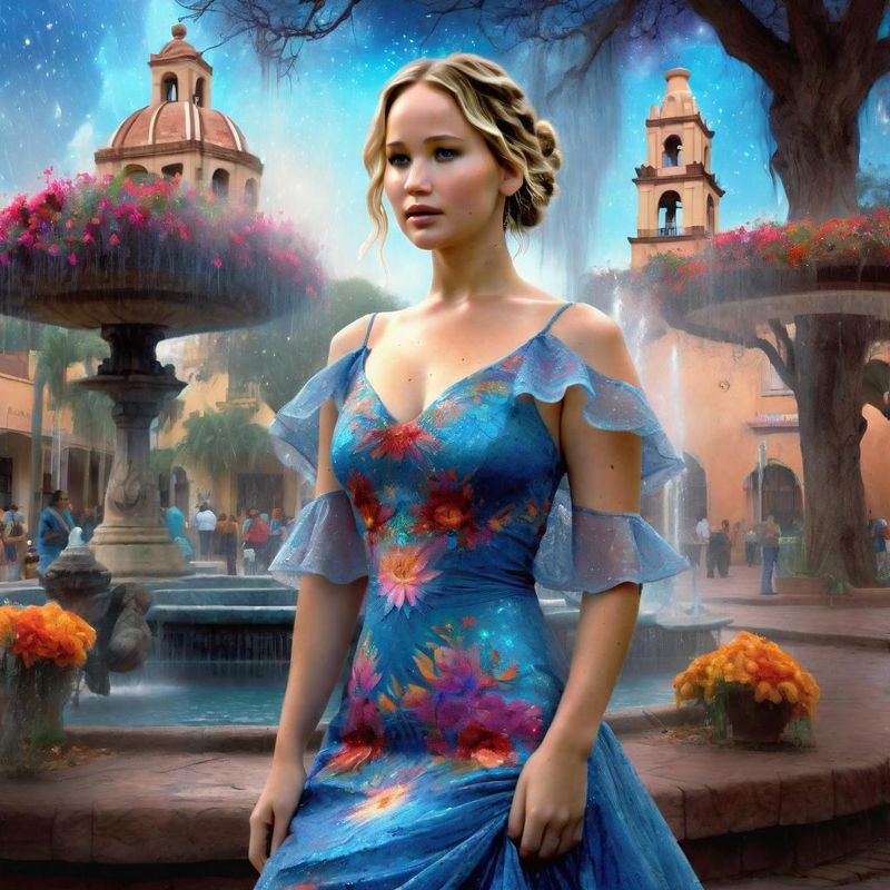 Jennifer Lawrence in a Mexican dress in a Mexican fantasy world, Plaza 1.jpg