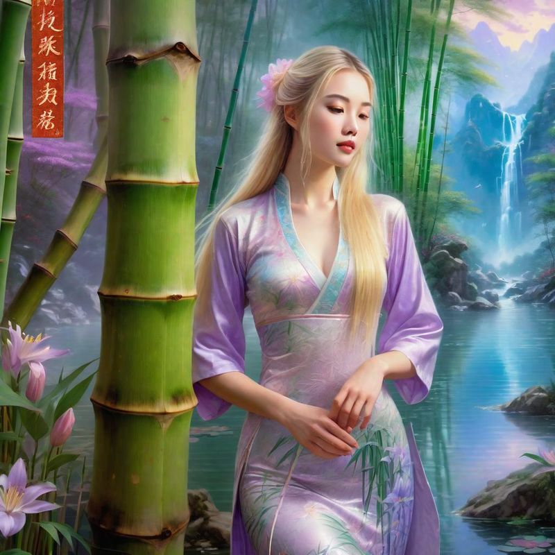 Sensual Young Women in a Bamboo forest in China near a Chinese Prayer Stamp 6.jpg
