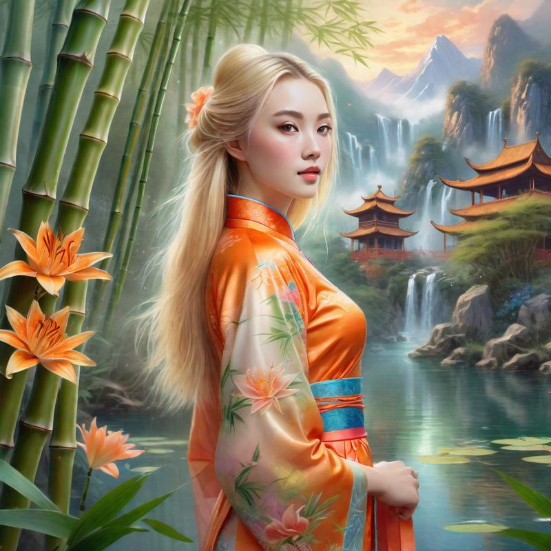 Sensual Young Women in a Bamboo forest in China near a Chinese Prayer Stamp 5.jpg
