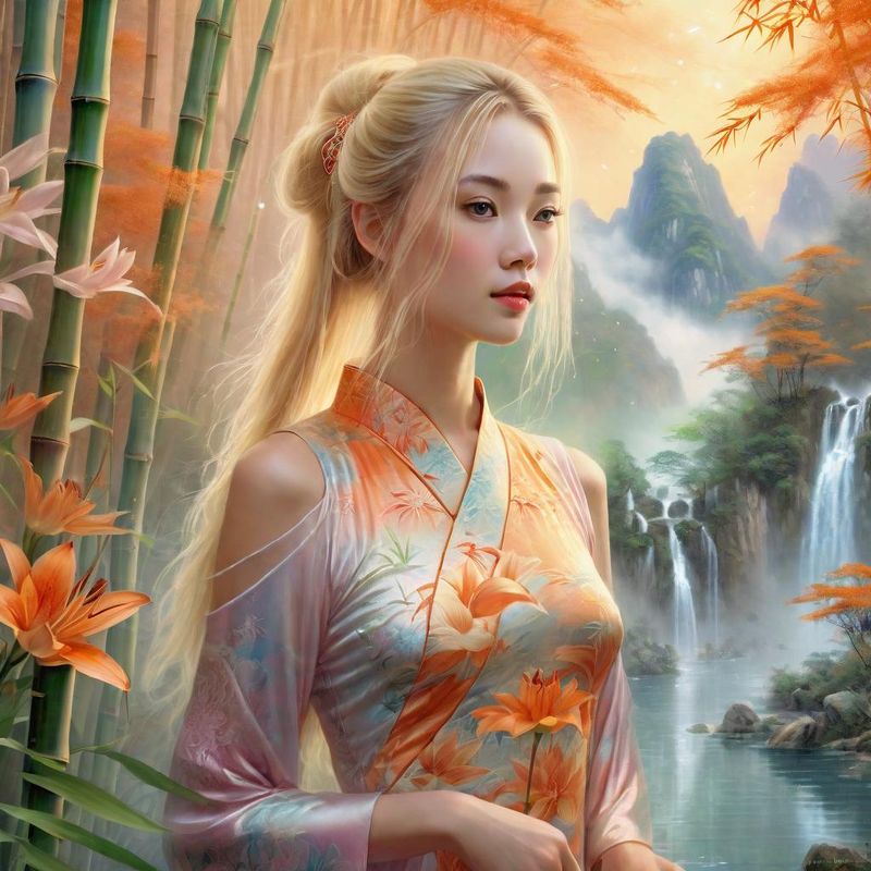Sensual Young Women in a Bamboo forest in China near a Chinese Prayer Stamp 4.jpg