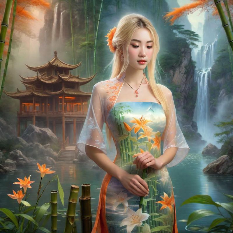Sensual Young Women in a Bamboo forest in China near a Chinese Prayer Stamp 1.jpg