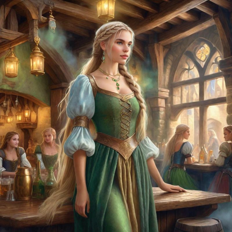 oung Beautiful Women standing in medieval Clothes on an medieval Tavern in a Fantasy World 4.jpg