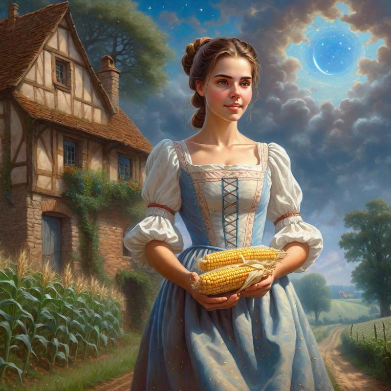 Young Women in a peasant dress by an old farm in a medieval fantasy world 8.jpg