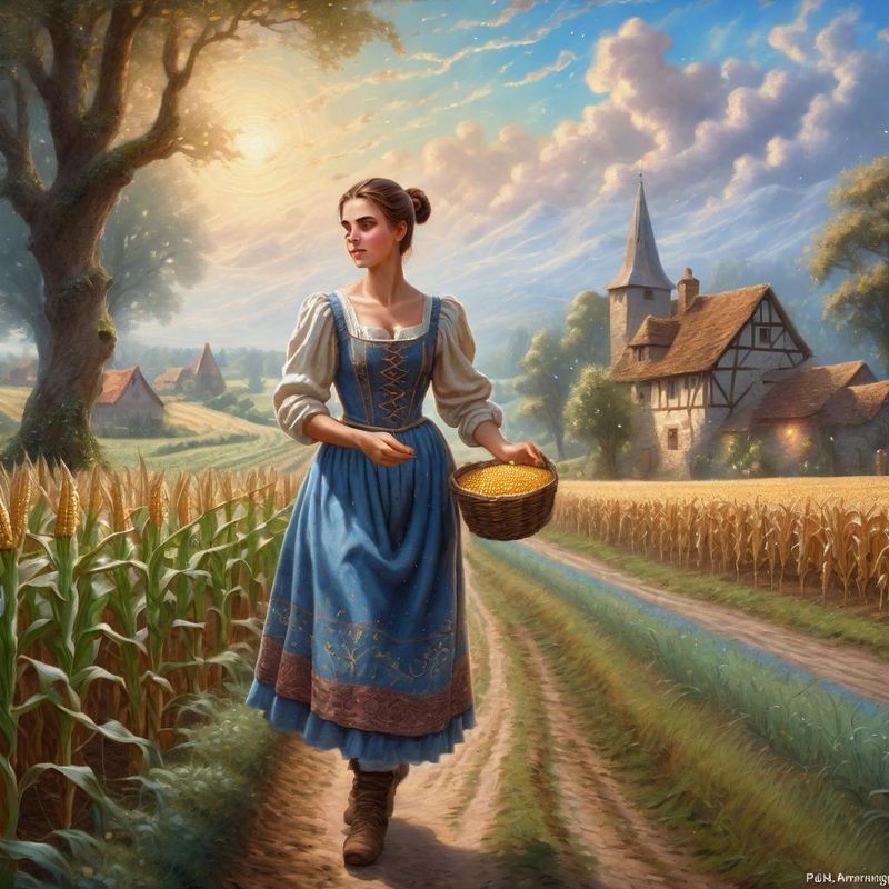 Young Women in a peasant dress by an old farm in a medieval fantasy world 5.jpg