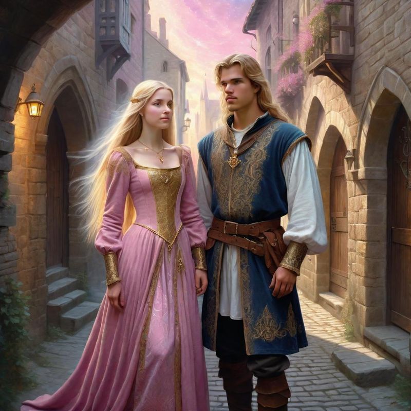Young Couple standing in medieval clothes in an alley in a medieval city 1.jpg