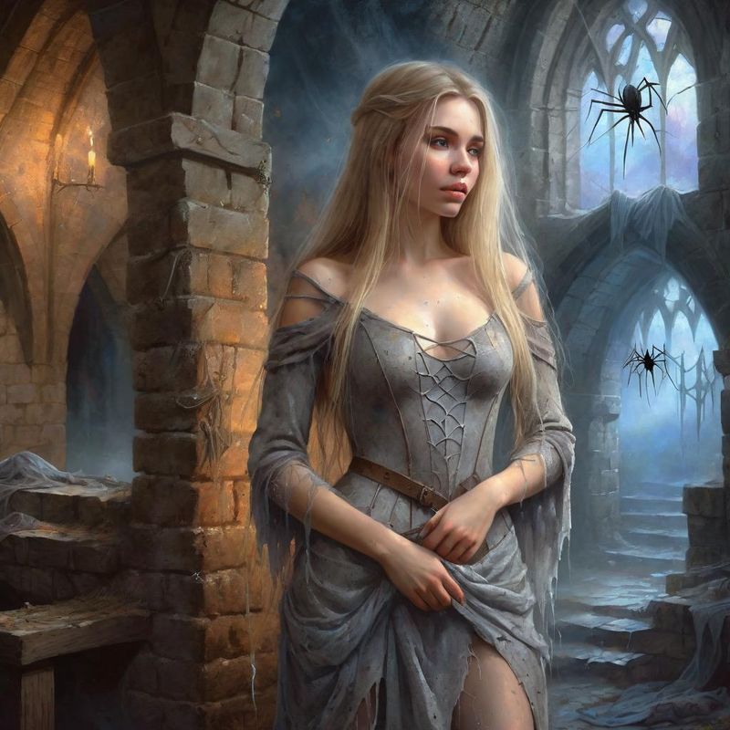 Young Beautiful Women standing in medieval dirty torn Clothes in an medieval dungeon in a Fantasy World 5.jpg