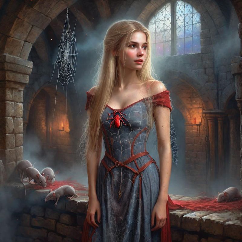 Young Beautiful Women standing in medieval dirty torn Clothes in an medieval dungeon in a Fantasy World 2.jpg