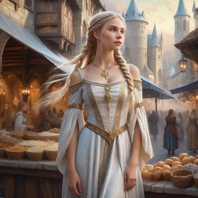 Young Beautiful Women standing in medieval Clothes on an medieval Marketplace in a Fantasy World 5.jpg