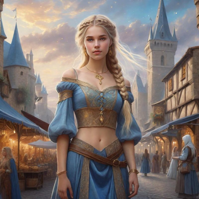 Young Beautiful Women standing in medieval Clothes on an medieval Marketplace in a Fantasy World 4.jpg