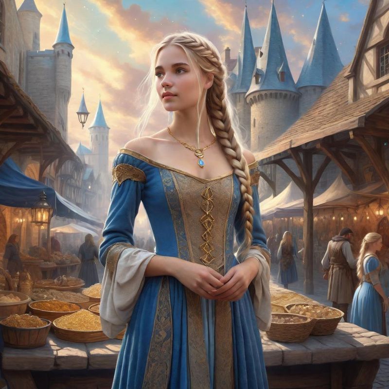 Young Beautiful Women standing in medieval Clothes on an medieval Marketplace in a Fantasy World 3.jpg