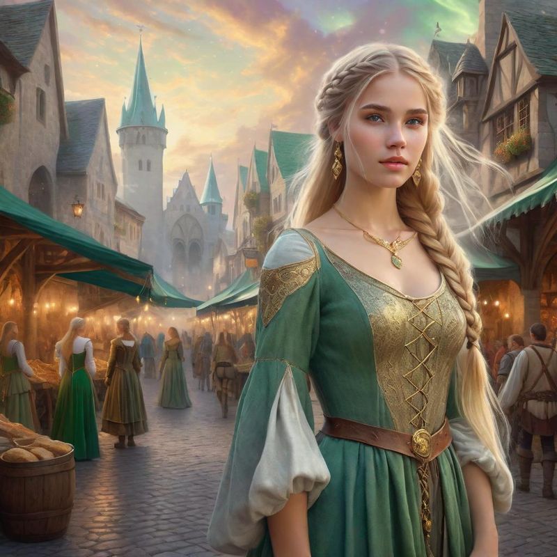 Young Beautiful Women standing in medieval Clothes on an medieval Marketplace in a Fantasy World 1.jpg