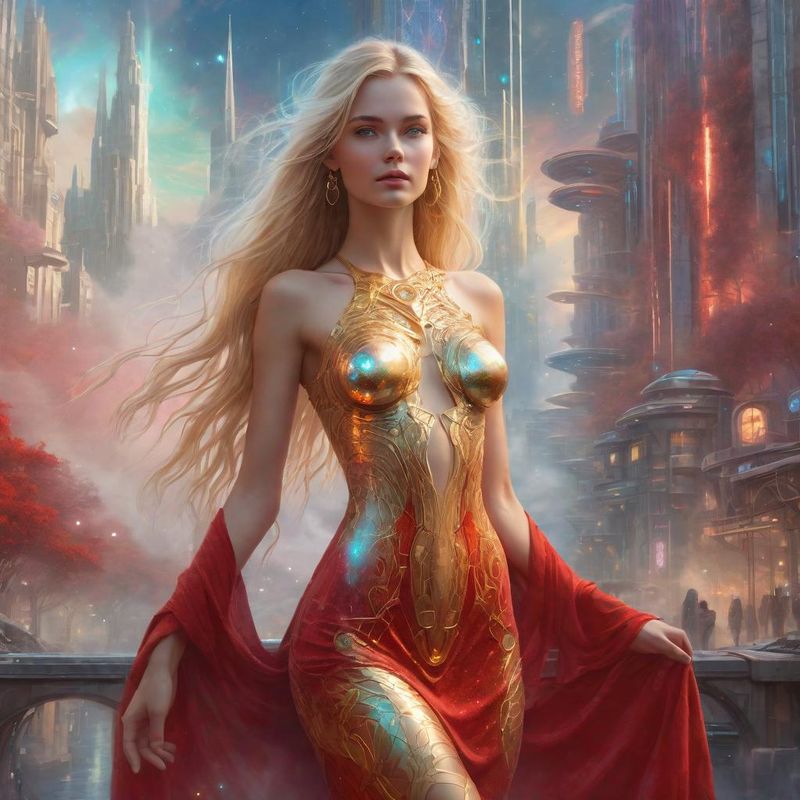 Young Beautiful Women standing in Cyber Clothes in a Cybertown in a Fantasy World 7.jpg