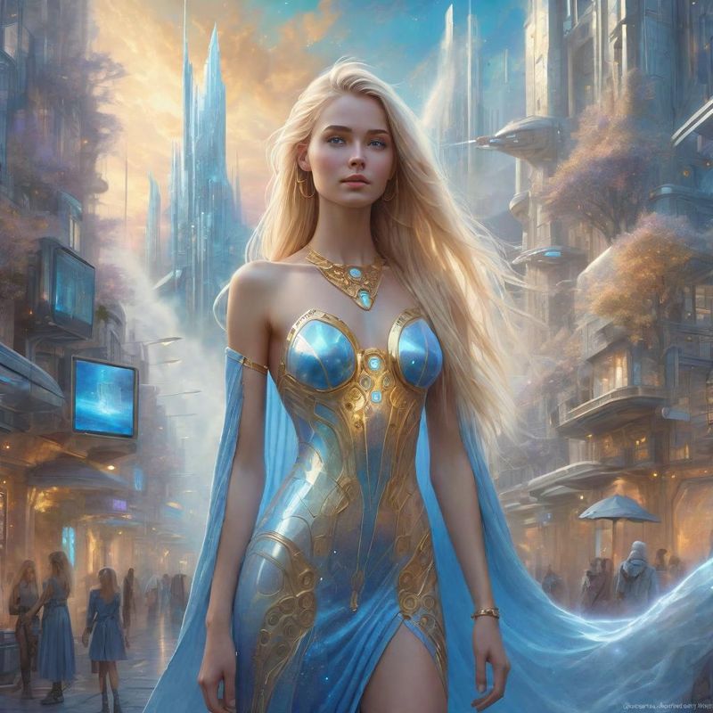 Young Beautiful Women standing in Cyber Clothes in a Cybertown in a Fantasy World 3.jpg