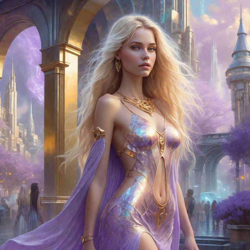 Young Beautiful Women standing in Cyber Clothes in a Cybertown in a Fantasy World 1.jpg