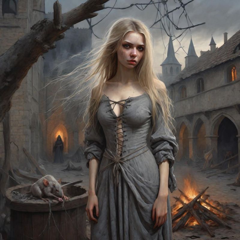 Scary Young Beautiful Women standing in medieval dirty torn Clothes in a medieval Fantasy World 2.jpg