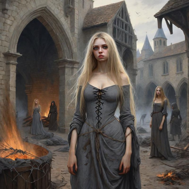 Scary Young Beautiful Women standing in medieval dirty torn Clothes in a medieval Fantasy World 1.jpg