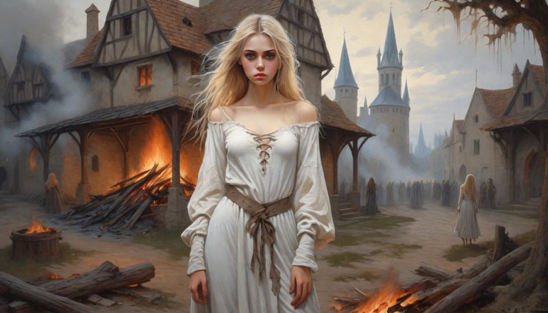 Scary Young Beautiful Women standing in medieval dirty torn Clothes in a medieval Fantasy World 8 - Wall.jpg