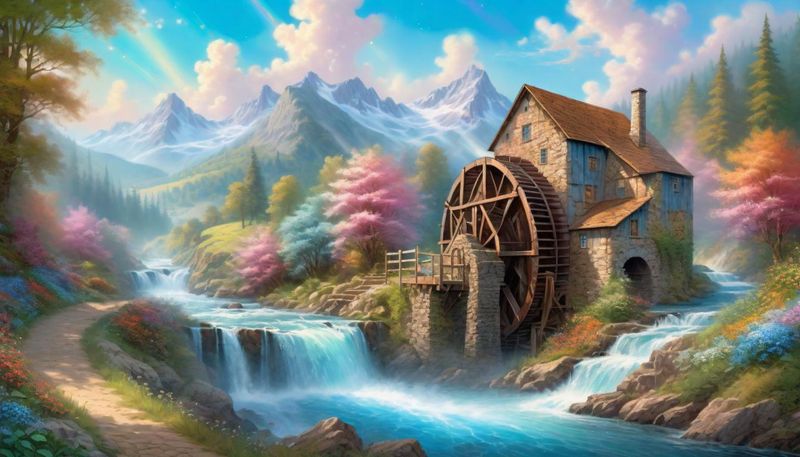 a water mill on a river - Summer 1 - Wall.jpg