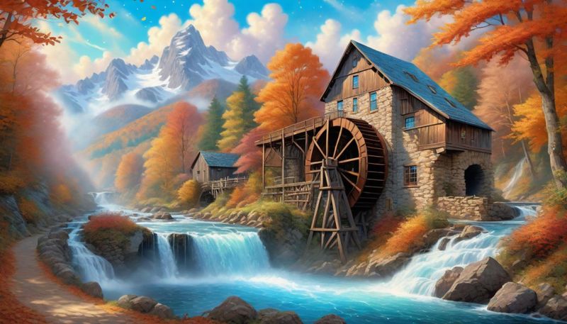 a water mill on a river - Fall 1 - Wall.jpg