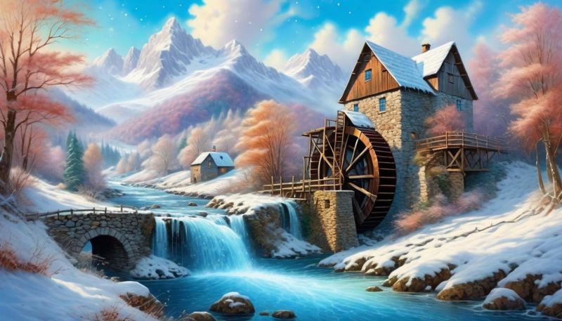 a water mill on a river - Winter 1 - Wall.jpg