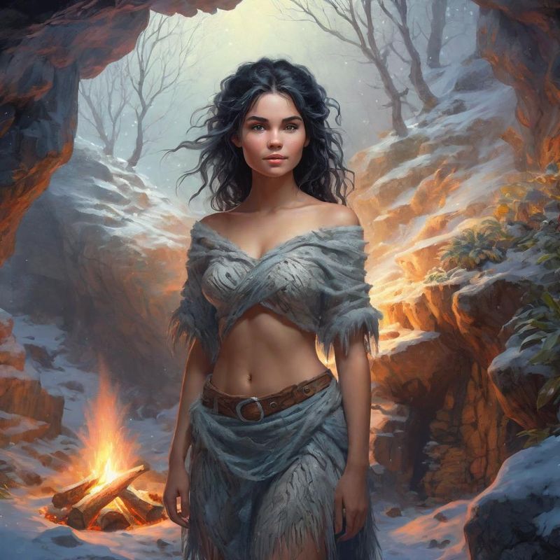 Young woman in a cave by an campfire 3.jpg