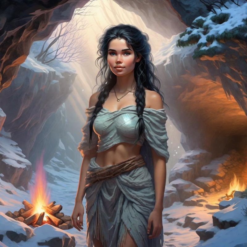 Young woman in a cave by an campfire 2.jpg