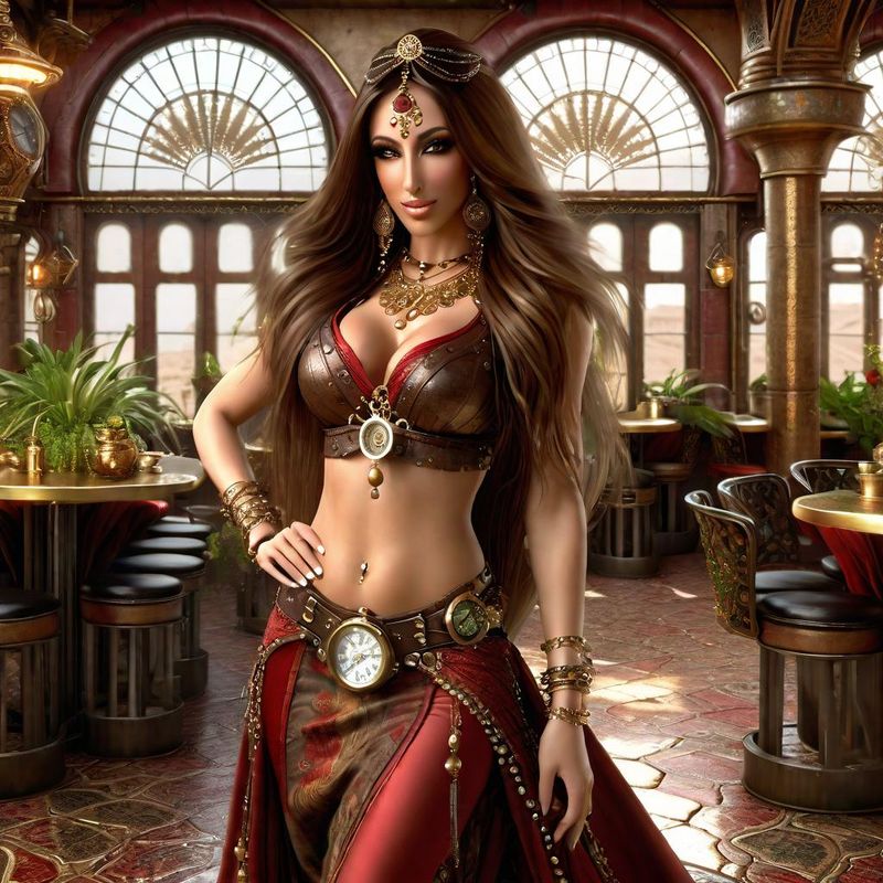 Beautiful Belly Dancer in a steampunk Arabisch Cafe 1.jpg